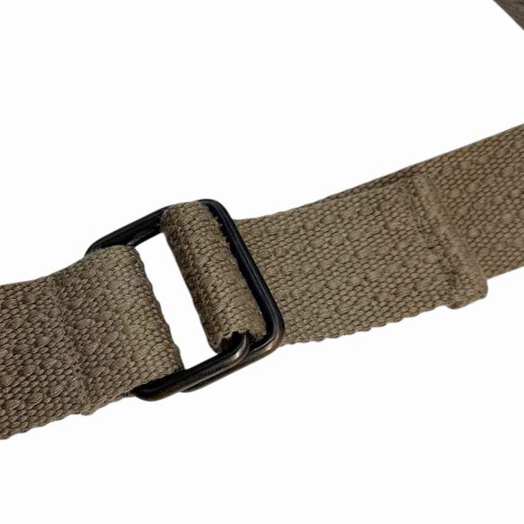 Men’s Canvas Web Belt Double D-Ring Buckle Beige Cream Military Style Size Large - Picture 1 of 7